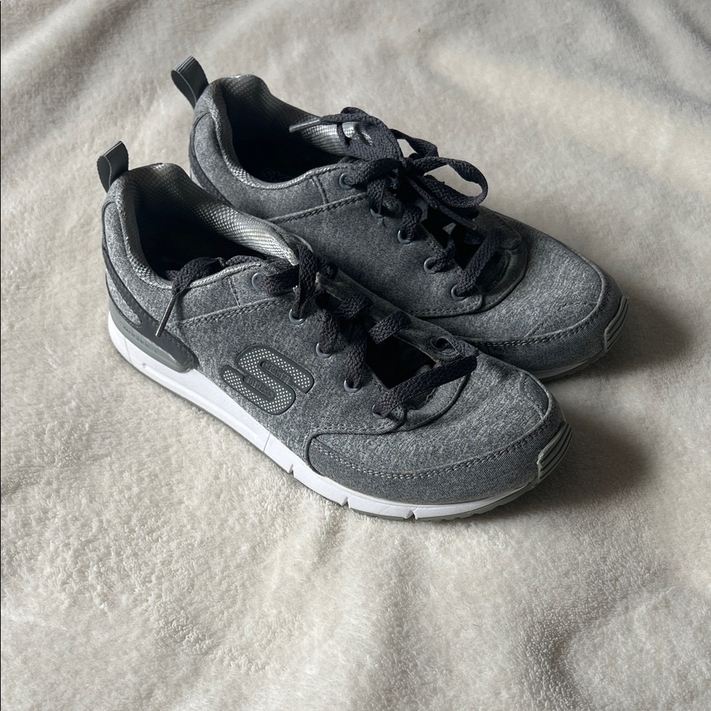 Women’s Skechers Gray and Black Casual Lace-Up Sneakers